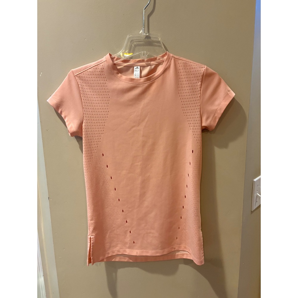 Adidas Womens Coral Pink Perforated Mesh Athletic Training T-Shirt Size XS